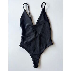 Black Ribbed One-Piece Swimsuit